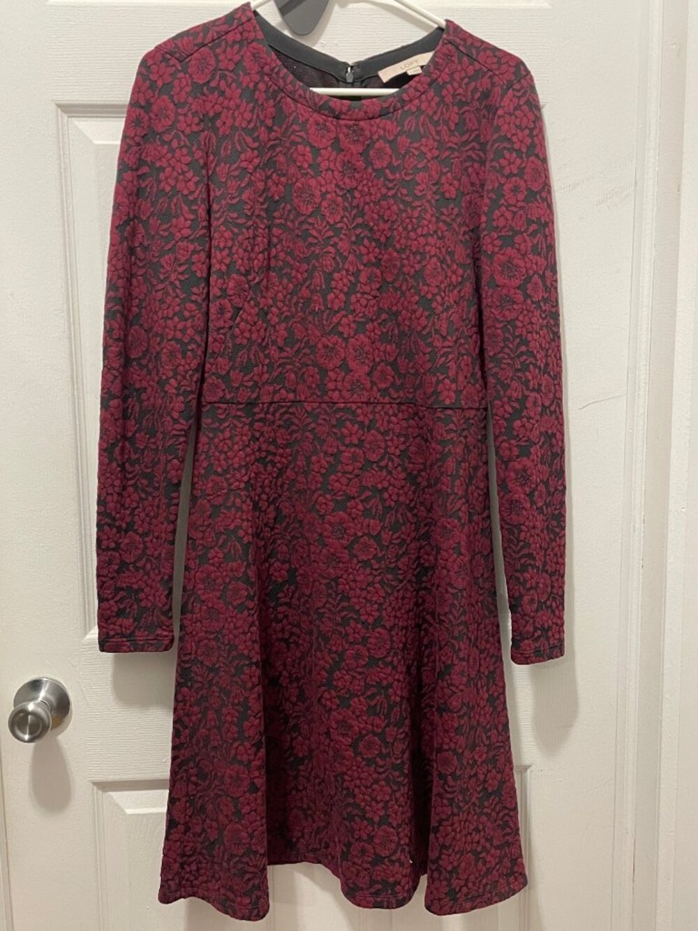 LOFT Long Sleeve Rose Textured Dress 6